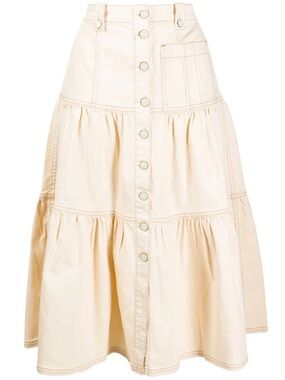 Ulla Johnson Cream Button-Front Tiered Midi Skirt